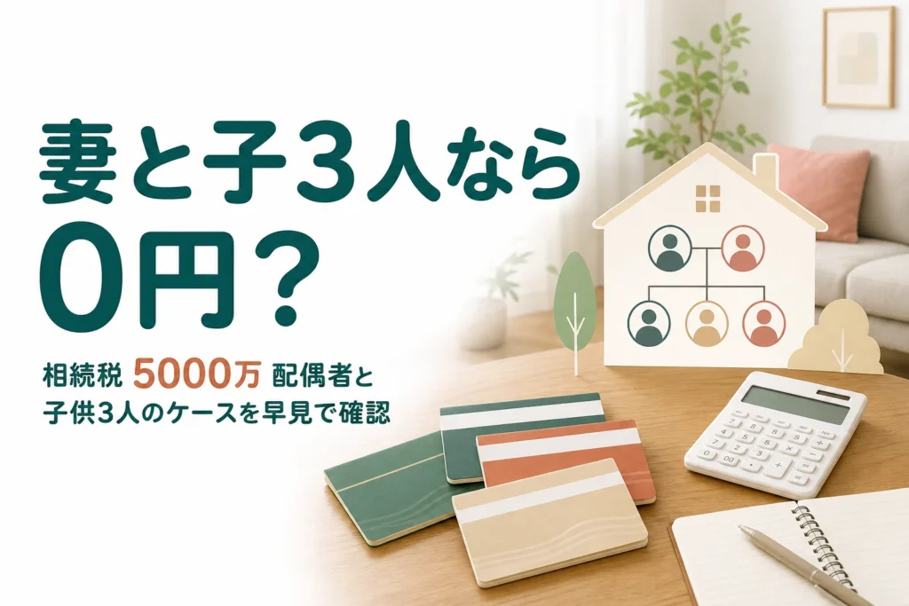 遺産5000万円を配偶者と子3人で相続するケースの相続税を早見で確認する記事のアイキャッチ