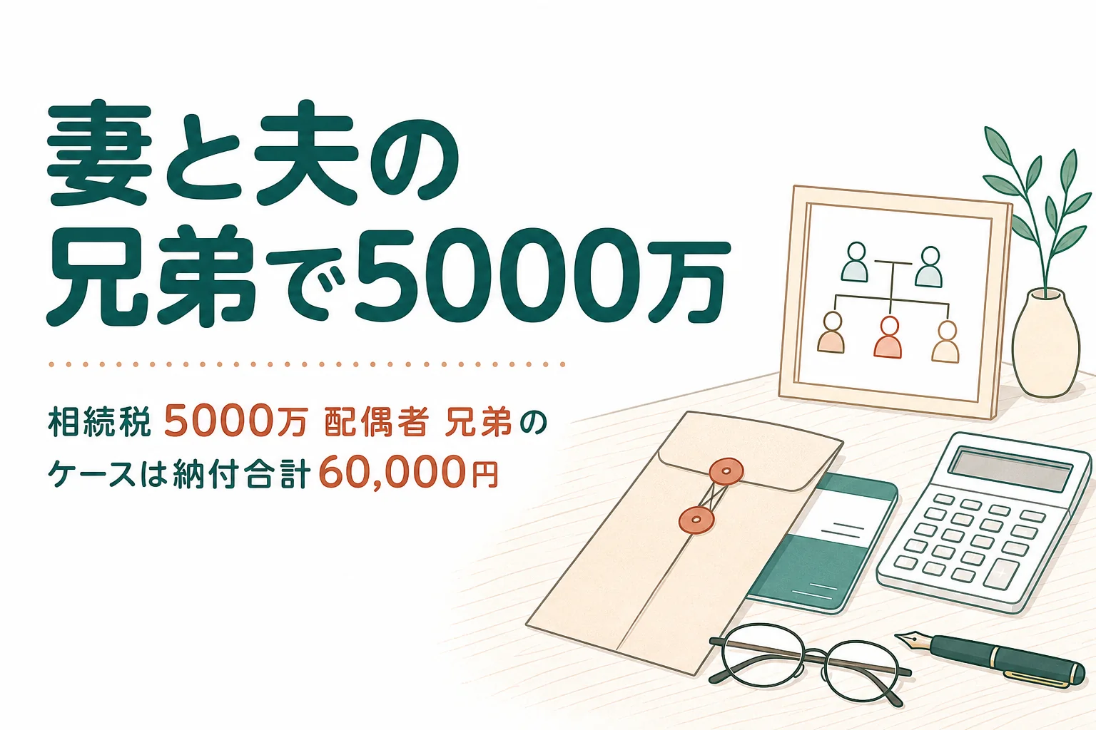 妻と夫の兄弟姉妹で遺産5000万円を相続するケースの相続税を解説する記事のアイキャッチ