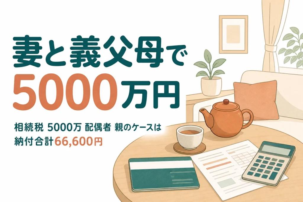 妻と夫の両親で遺産5000万円を相続するケースの相続税を解説する記事のアイキャッチ