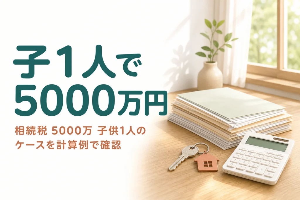 遺産5000万円を子1人で相続した時の相続税を計算例で解説する記事のアイキャッチ
