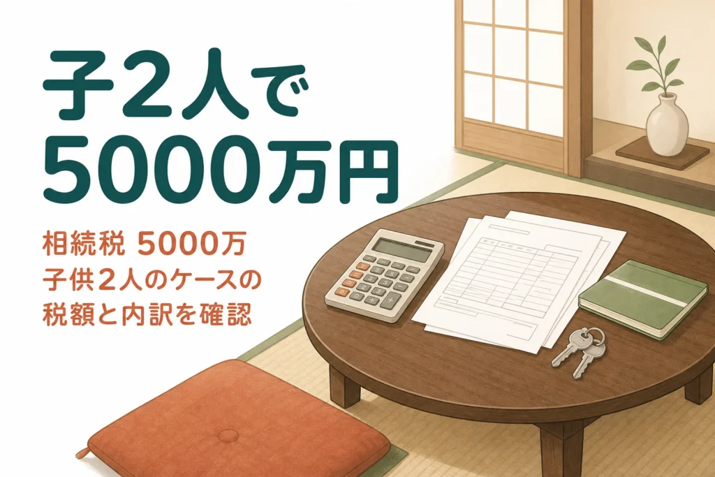 子2人が遺産5000万円を相続するケースの相続税額と内訳を解説する記事のアイキャッチ