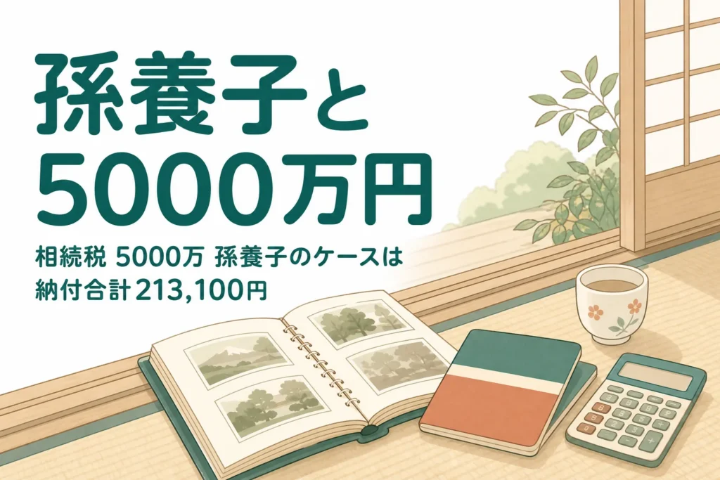 子2人と孫養子1人で遺産5000万円を相続するケースの相続税を解説する記事のアイキャッチ