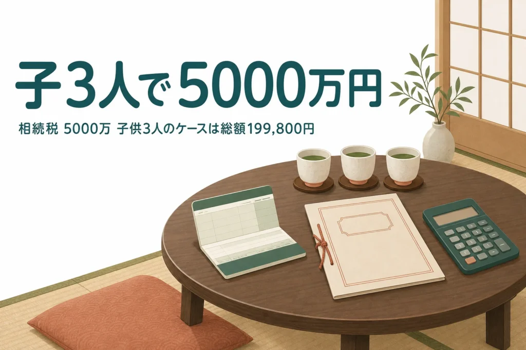 子3人で遺産5000万円を相続するケースの相続税を解説する記事のアイキャッチ