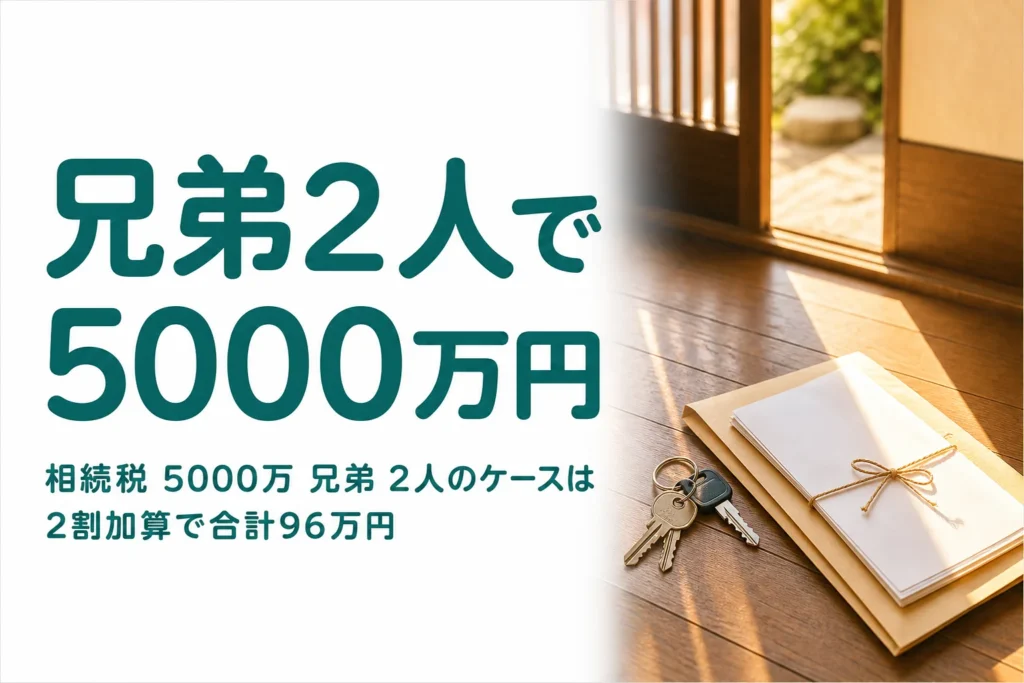 兄弟姉妹2人で遺産5000万円を相続するケースの相続税を解説する記事のアイキャッチ