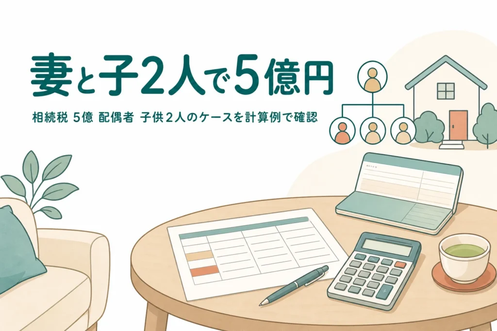 遺産5億円を配偶者と子2人で相続するケースの相続税を解説する記事のアイキャッチ