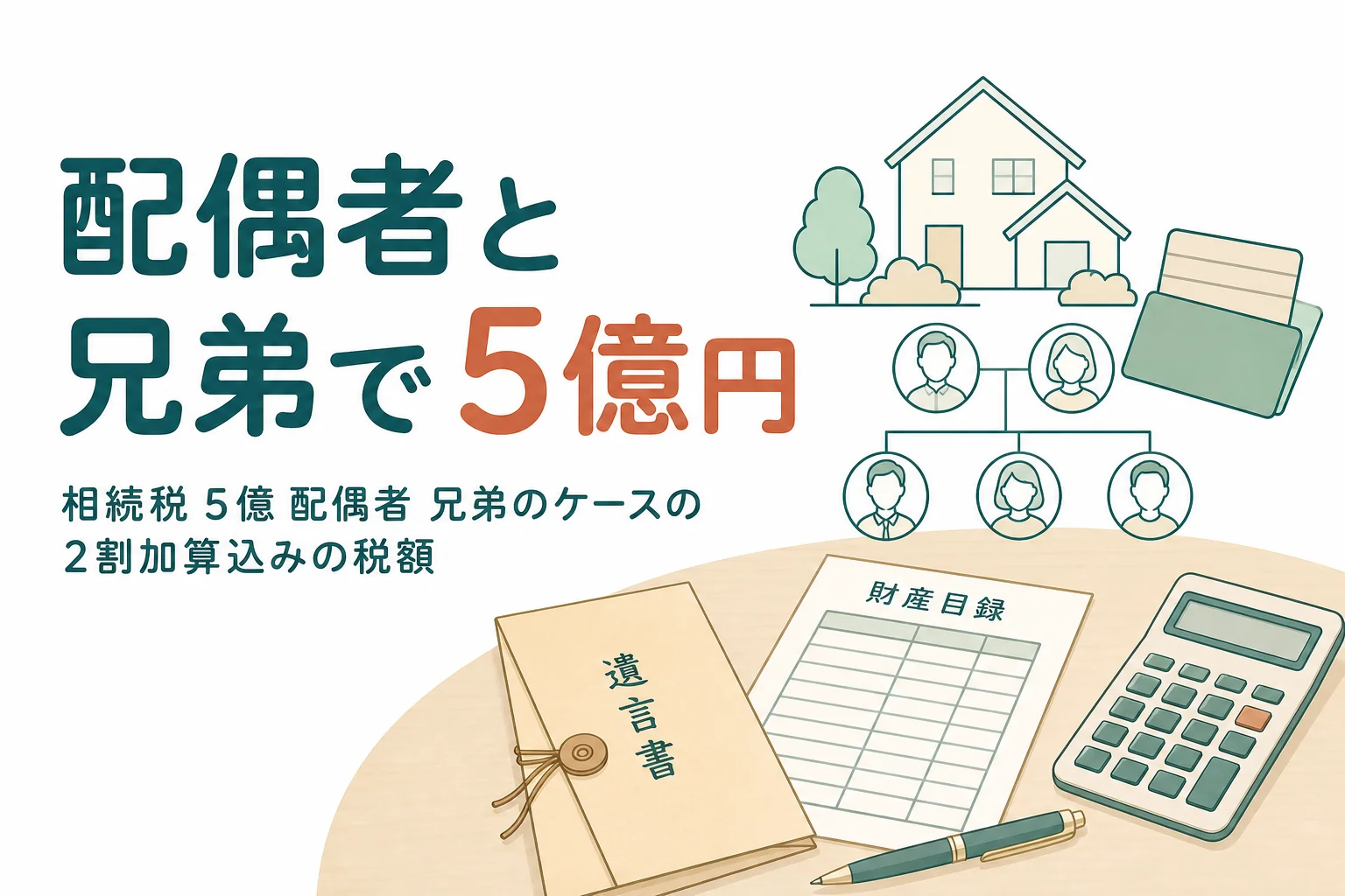 配偶者と兄弟姉妹が遺産5億円を相続するケースの相続税を解説する記事のアイキャッチ