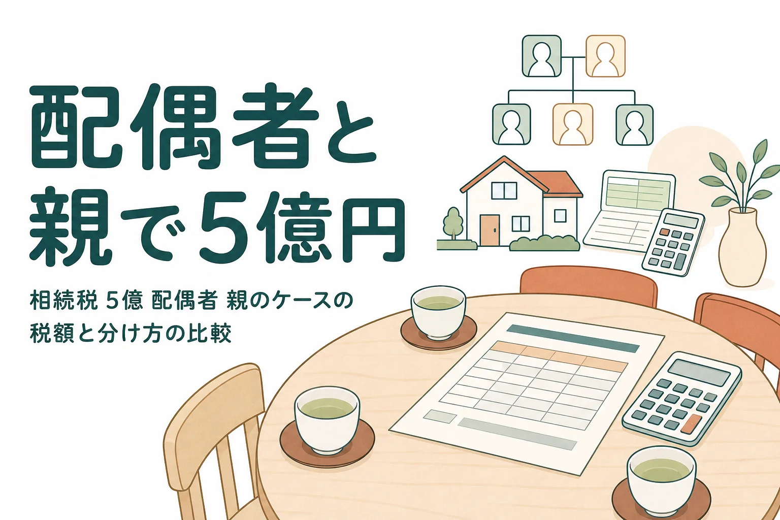 配偶者と親が遺産5億円を相続するケースの相続税を解説する記事のアイキャッチ