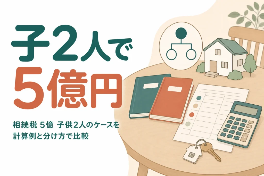 遺産5億円を子2人で相続するケースの相続税を解説する記事のアイキャッチ