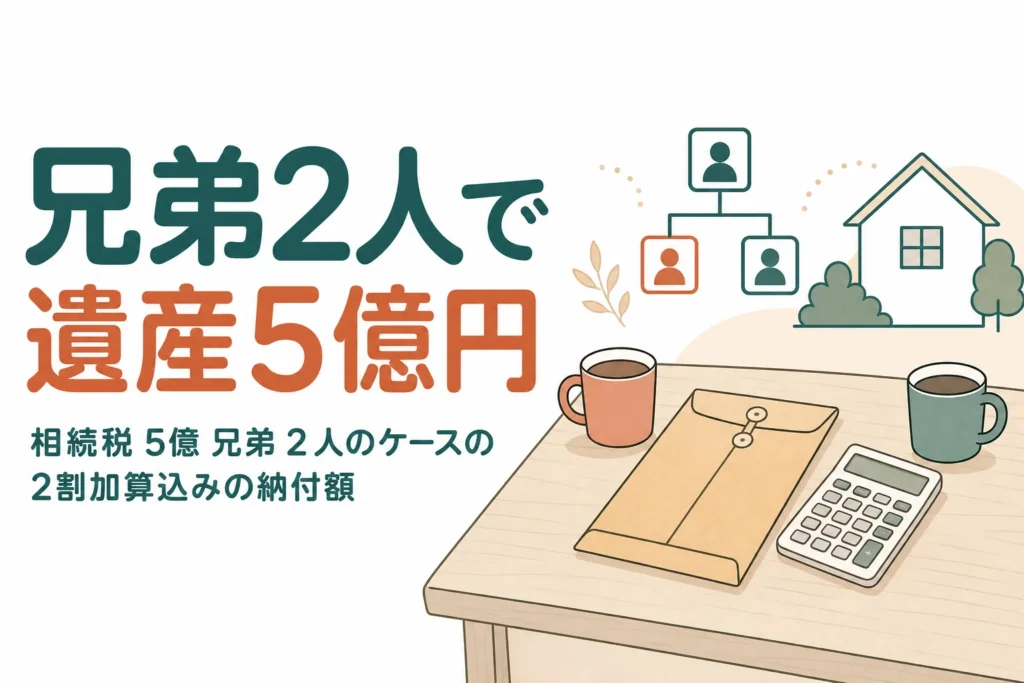 兄弟姉妹2人が遺産5億円を相続するケースの相続税を解説する記事のアイキャッチ