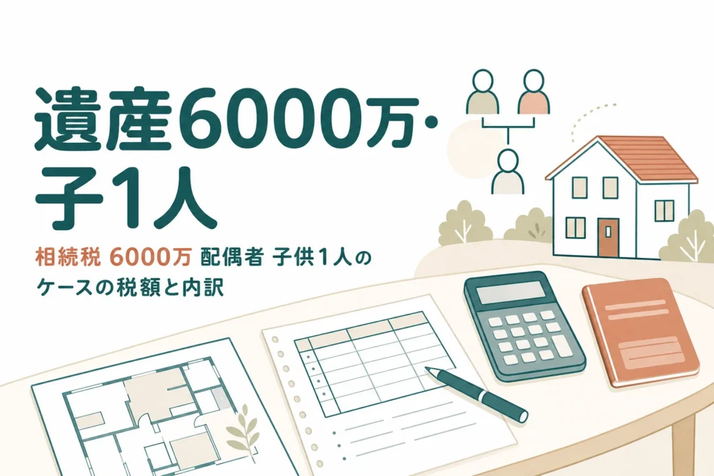 遺産6000万円を配偶者と子1人で相続するケースの相続税を解説する記事のアイキャッチ