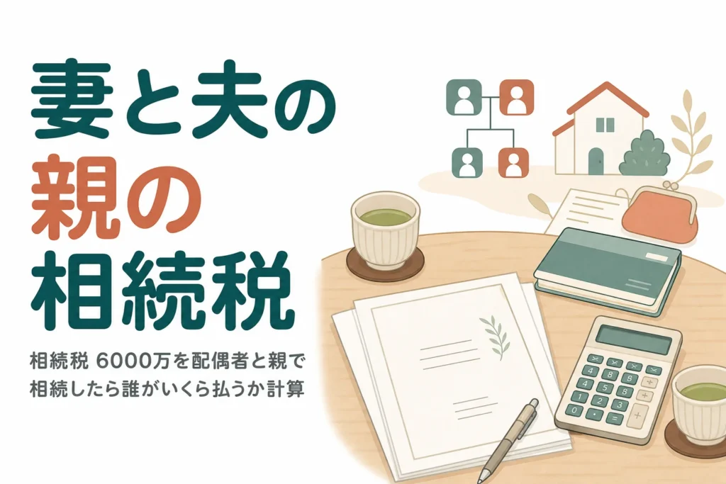 遺産6000万円を配偶者と夫の親で相続するケースの相続税を計算する記事のアイキャッチ