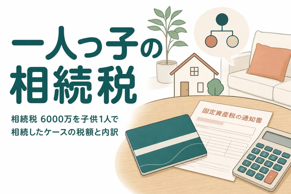 子ども1人が遺産6000万円を相続するケースの相続税を解説する記事のアイキャッチ