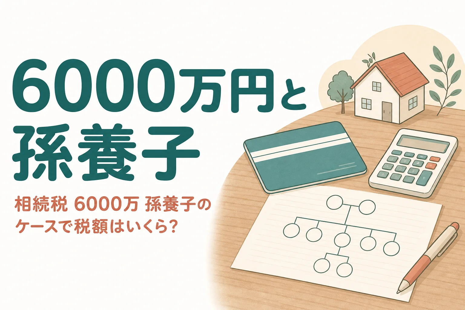 遺産6000万円を子2人と孫養子1人で相続した時の相続税を計算する記事のアイキャッチ