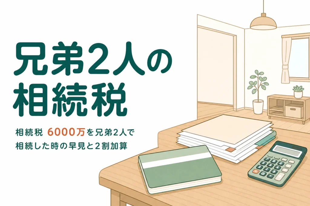 兄弟姉妹2人が遺産6000万円を相続するケースの相続税を早見する記事のアイキャッチ