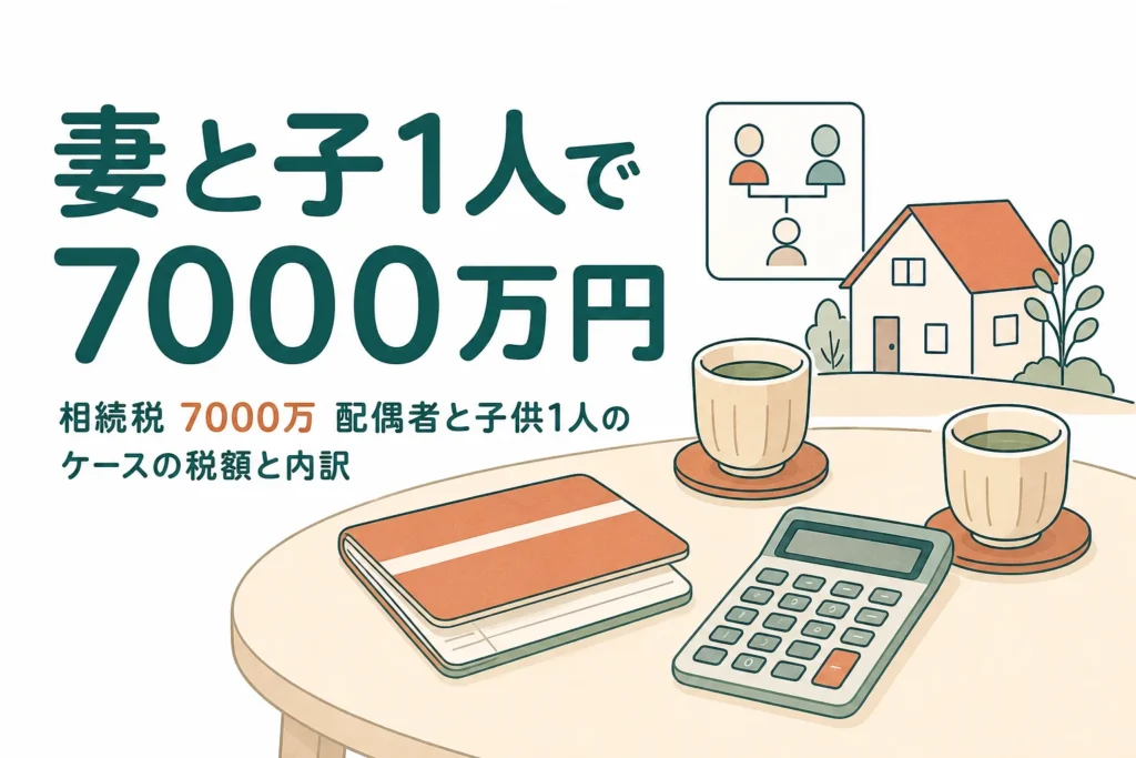 配偶者と子1人が遺産7000万円を相続した時の相続税を計算する記事のアイキャッチ