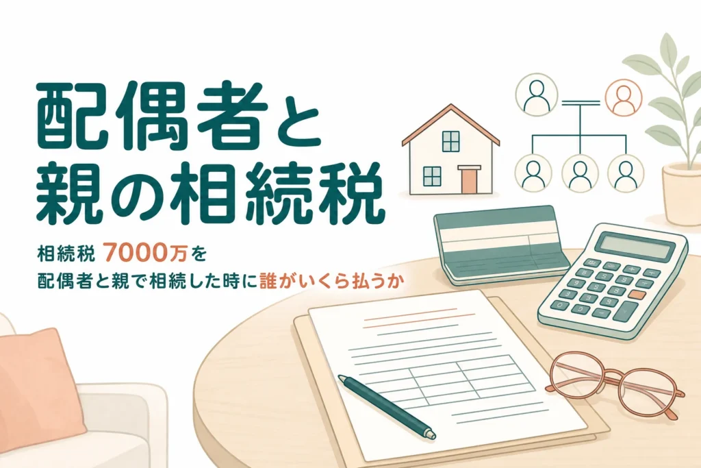 遺産7000万円を配偶者と亡くなった人の親で相続するケースの相続税を計算する記事のアイキャッチ