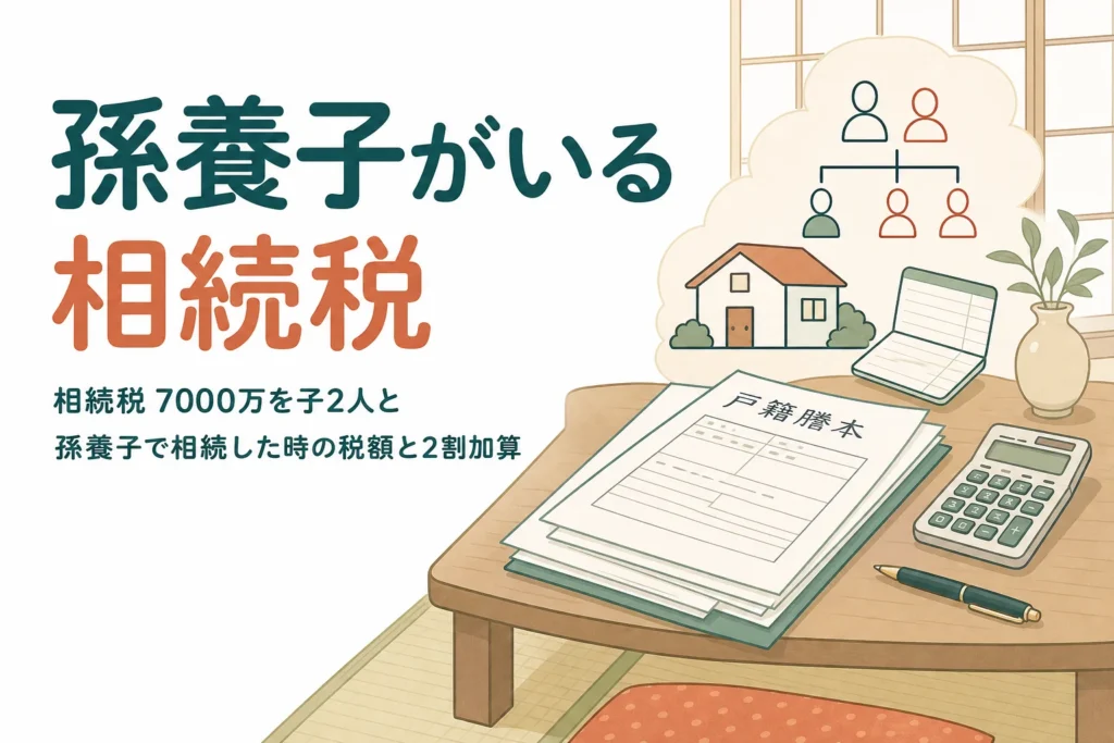 遺産7000万円を子2人と孫養子1人で相続するケースの相続税を計算する記事のアイキャッチ