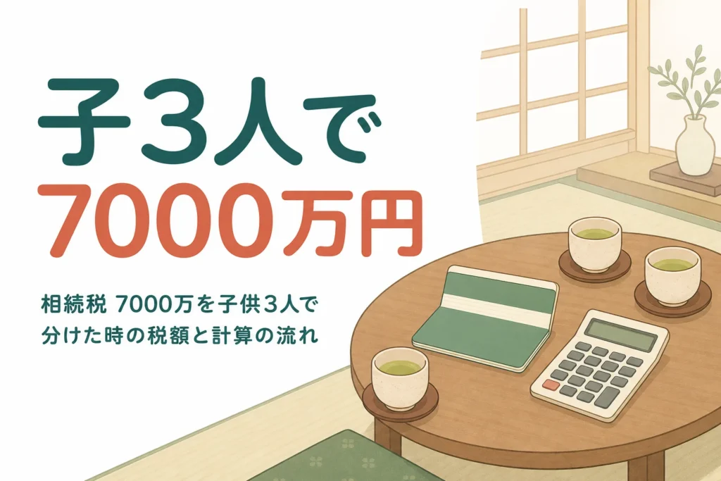 遺産7000万円を子ども3人で相続するケースの相続税を計算する記事のアイキャッチ