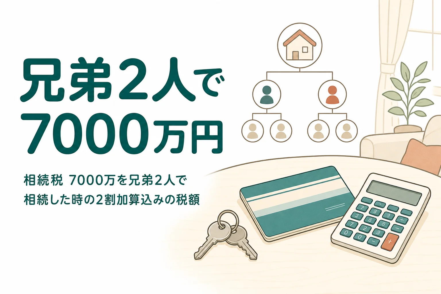 遺産7000万円を兄弟姉妹2人で相続するケースの相続税を計算する記事のアイキャッチ