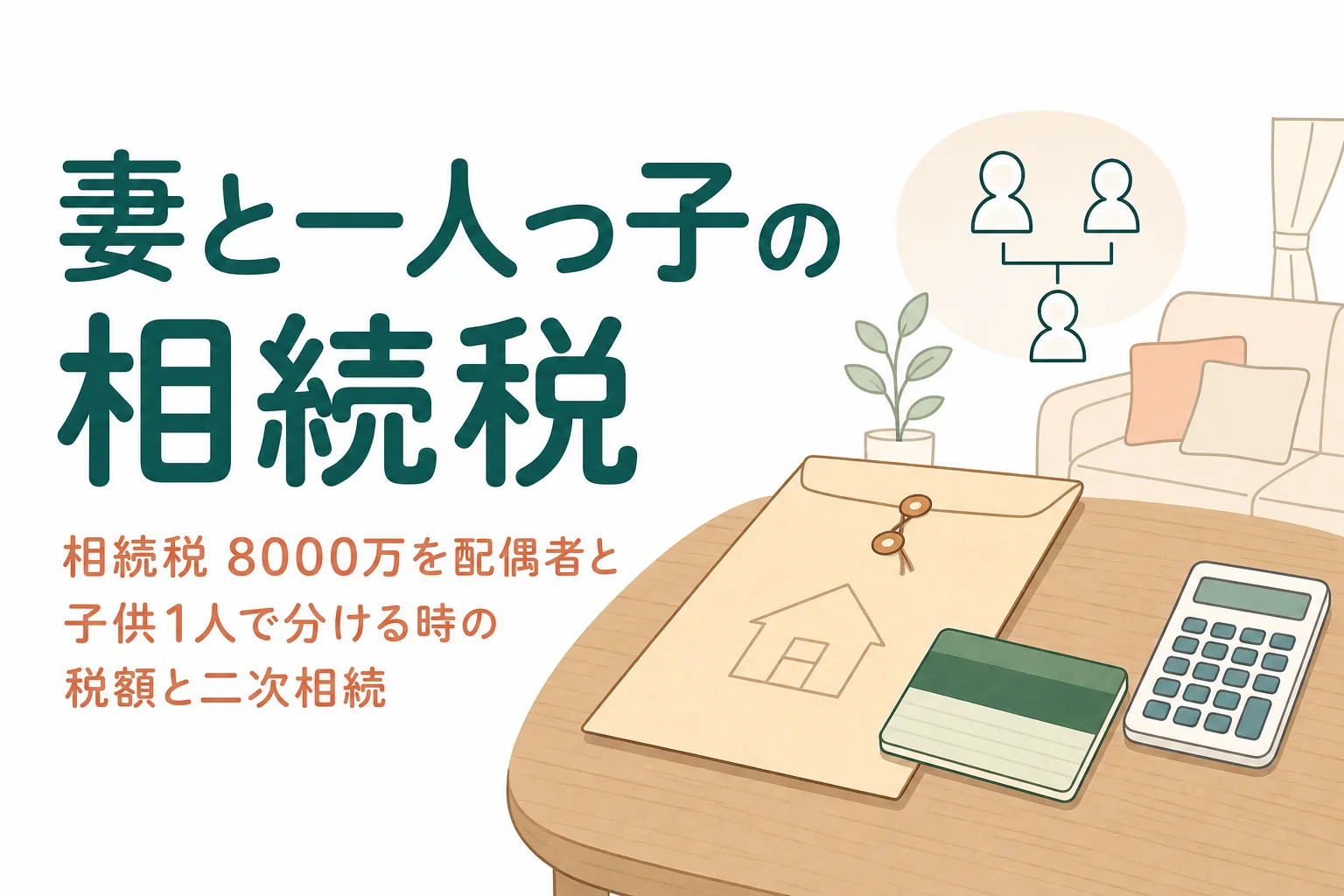 遺産8000万円を配偶者と子1人で相続するケースの相続税と二次相続を比べる記事のアイキャッチ
