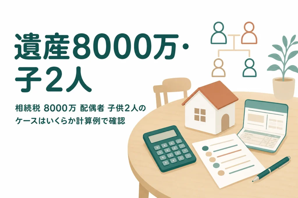 遺産8000万円を配偶者と子2人で相続した時の相続税を計算例で解説する記事のアイキャッチ