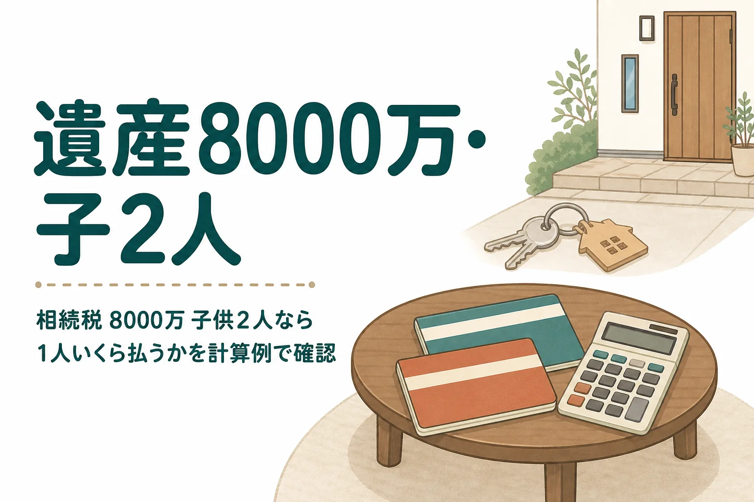 遺産8000万円を子2人で相続した時の相続税を計算例で解説する記事のアイキャッチ