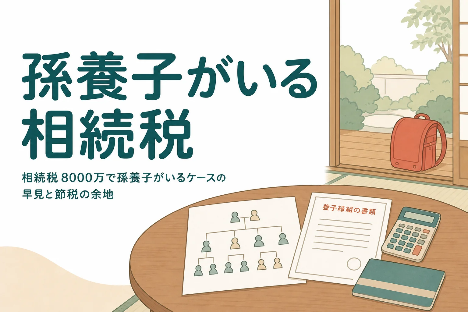 遺産8000万円を子2人と孫養子1人で相続するケースの相続税を解説する記事のアイキャッチ