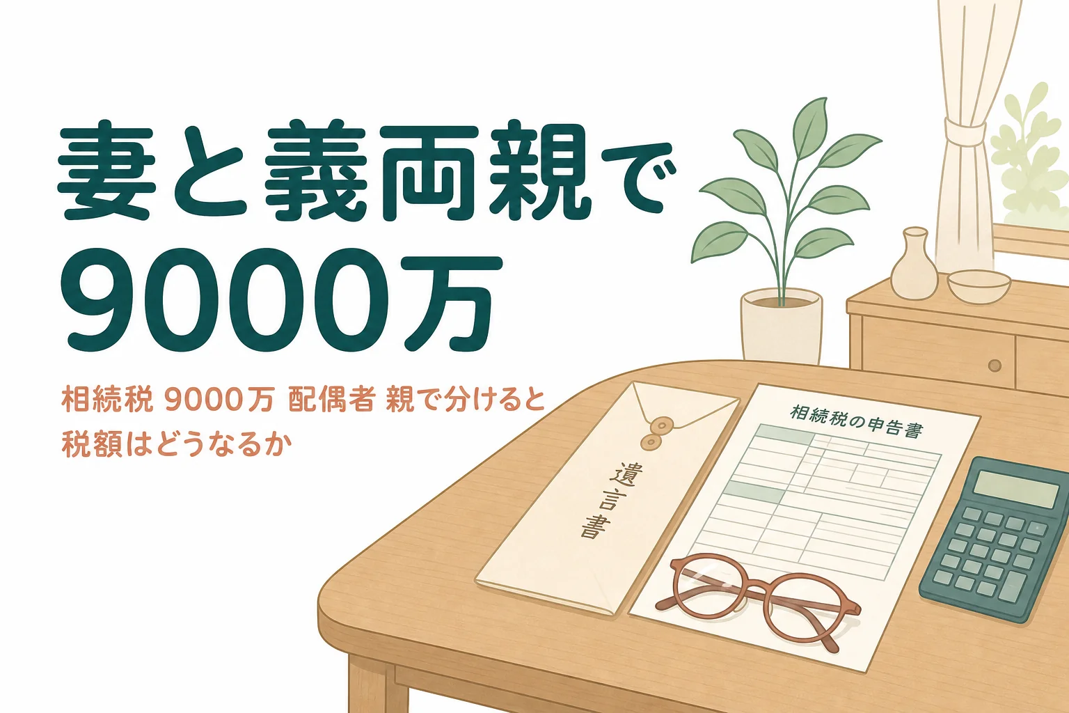 遺産9000万円を配偶者と親で相続した場合の相続税を解説する記事のアイキャッチ