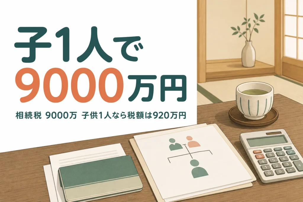 遺産9000万円を子1人で相続した場合の相続税を解説する記事のアイキャッチ