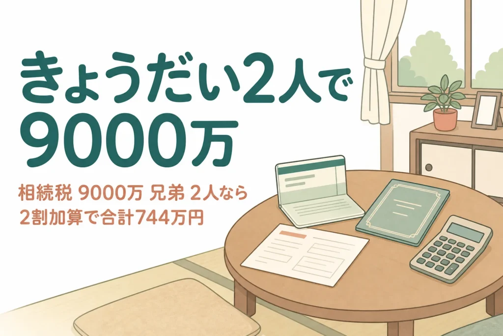 遺産9000万円を兄弟姉妹2人で相続した場合の相続税を解説する記事のアイキャッチ