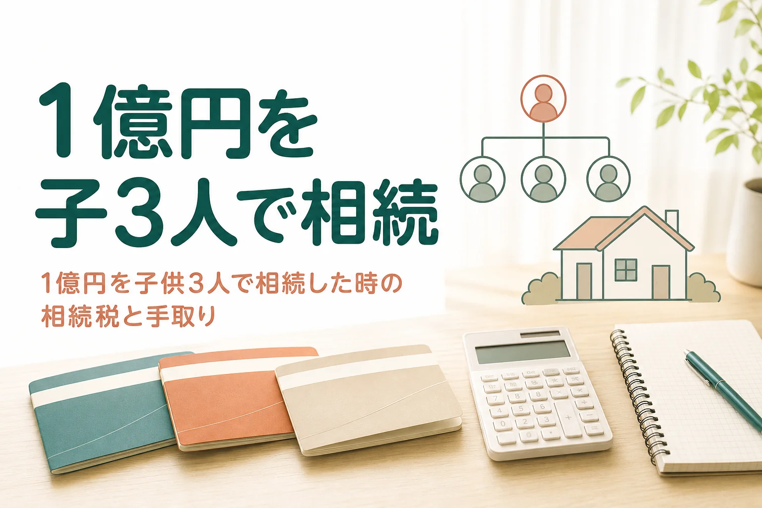 遺産1億円を子ども3人で相続した時の相続税と手取り額を解説する記事のアイキャッチ