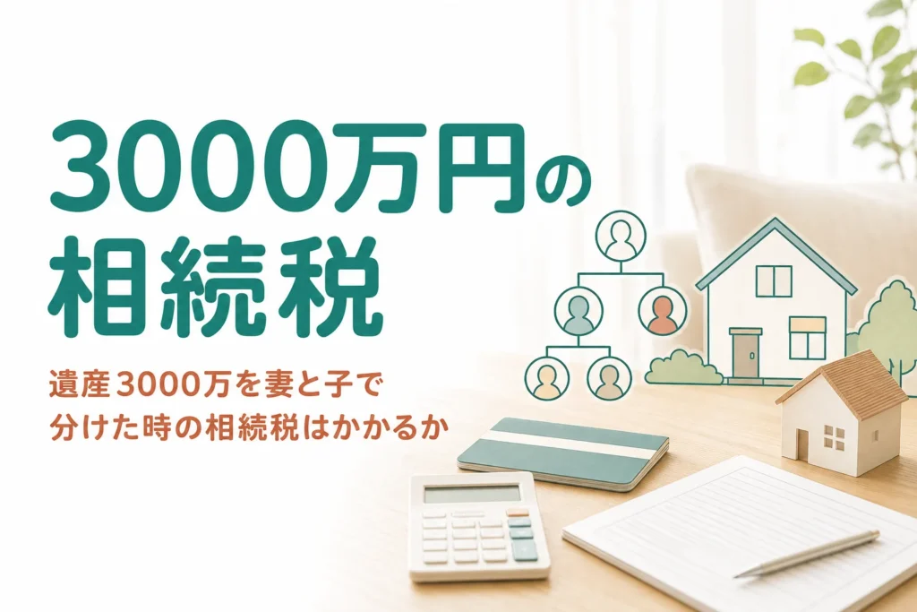 遺産3,000万円を妻と子ども1人で相続した時に相続税がかかるかを解説する記事のアイキャッチ