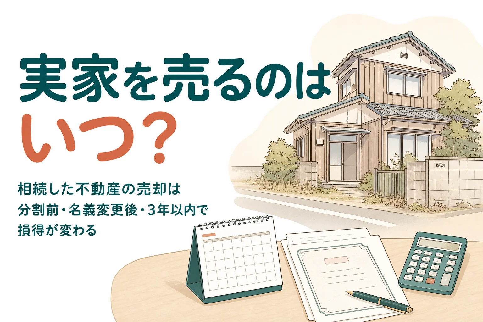 相続した不動産を売るタイミングを分割前・名義変更後・3年以内のケース別に比べる記事のアイキャッチ