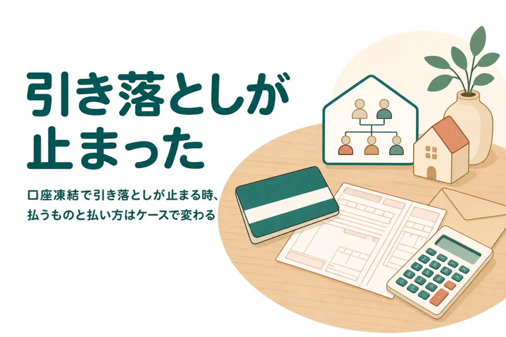 親の口座凍結で引き落としが止まった時の支払い方をケース別に解説する記事のアイキャッチ