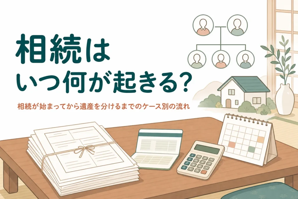 相続が始まってから遺産を分けるまでの流れをケース別に解説する記事のアイキャッチ
