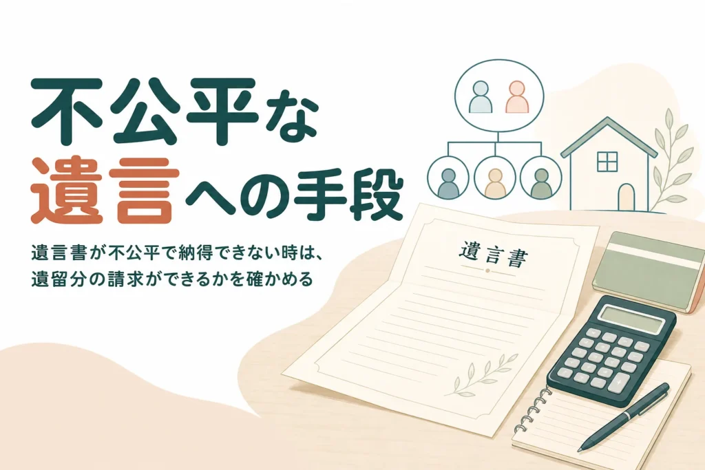 遺言書の内容が不公平で納得できない時に取れる手段を解説する記事のアイキャッチ