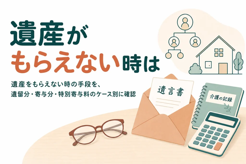 遺産をもらえない人が取れる手段を、遺留分と寄与分の違いからケース別に確かめる記事のアイキャッチ