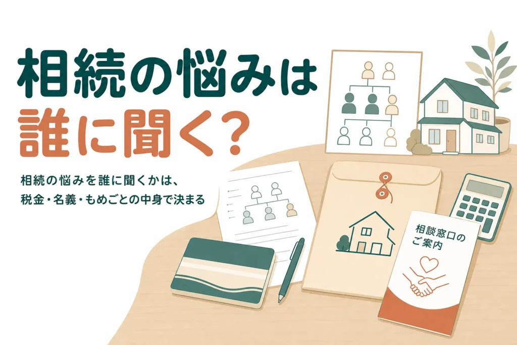 相続の悩みを内容別にどこへ相談すればいいかを解説する記事のアイキャッチ