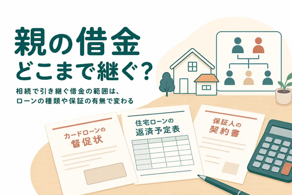 相続で引き継ぐ借金の範囲を、住宅ローンや保証債務などの種類ごとに解説する記事のアイキャッチ