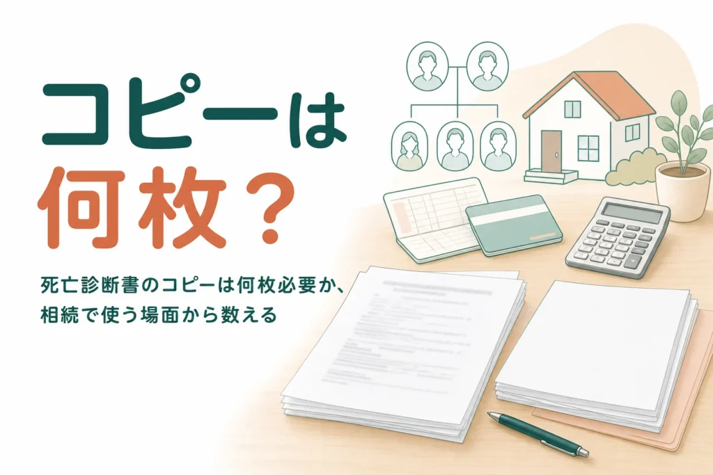 死亡診断書のコピーが何枚必要かと、相続で使う場面を解説する記事のアイキャッチ