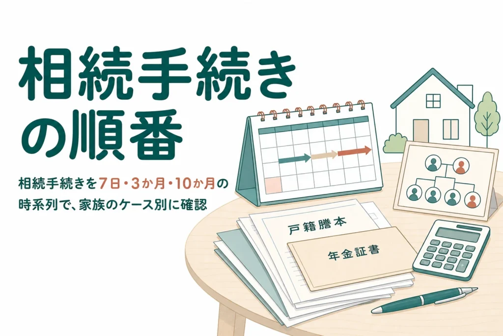 相続手続きを亡くなってから7日・3か月・10か月の時系列で、家族のケース別に確かめる記事のアイキャッチ