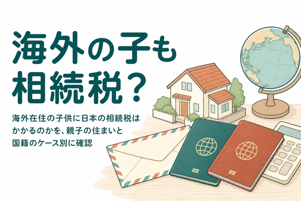 海外に住む子どもが相続する時に日本の相続税がかかるかを、ケース別に確かめる記事のアイキャッチ