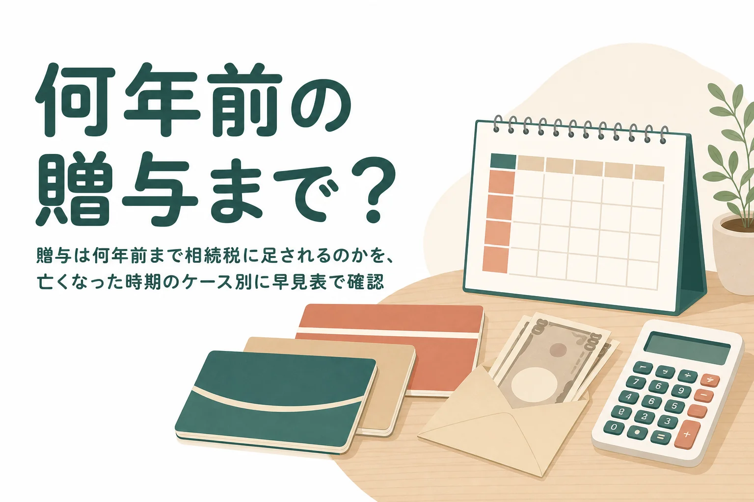 亡くなる何年前の贈与まで相続税に足されるかを、亡くなった時期ごとに確かめる記事のアイキャッチ