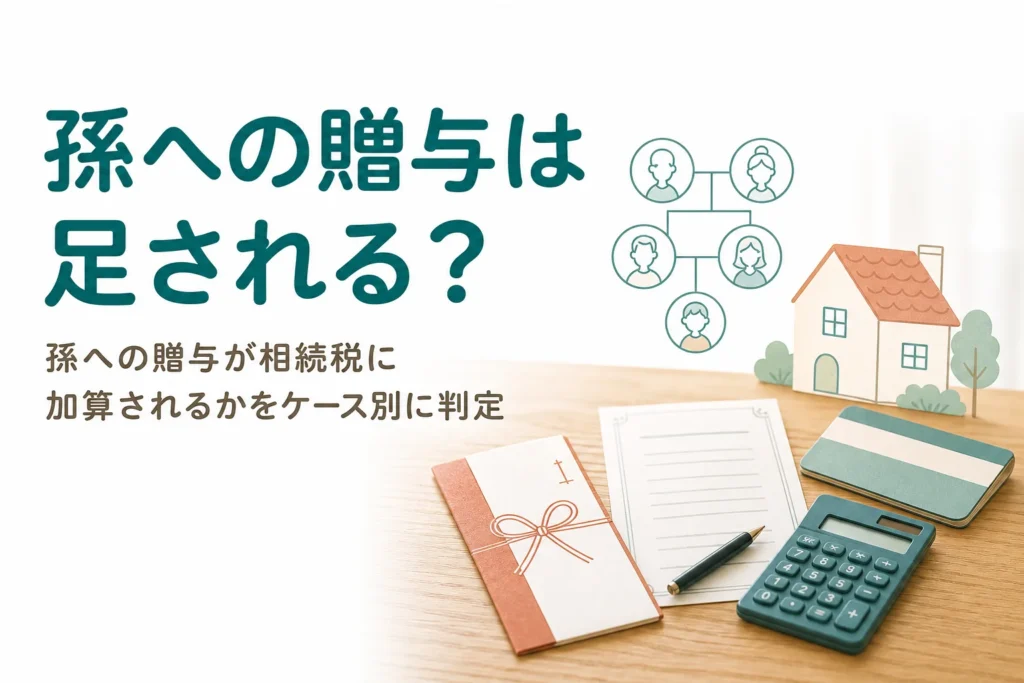 孫への生前贈与が相続税に加算されるかを、孫の立場ごとのケースで判定する記事のアイキャッチ