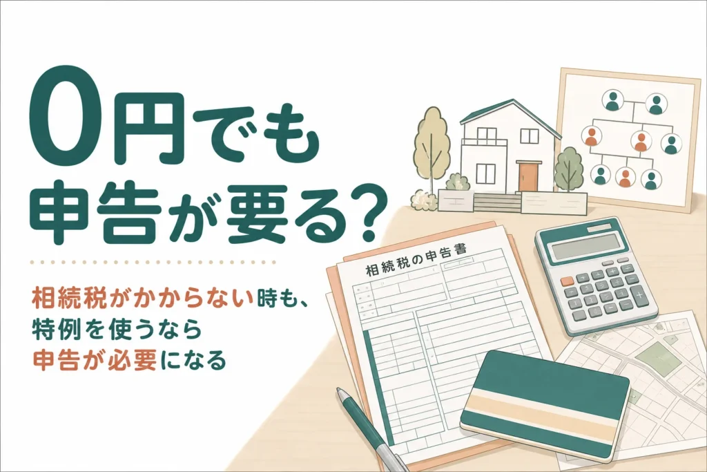 相続税が0円になる時でも申告が必要になるケースと、出し忘れた時の影響を解説する記事のアイキャッチ