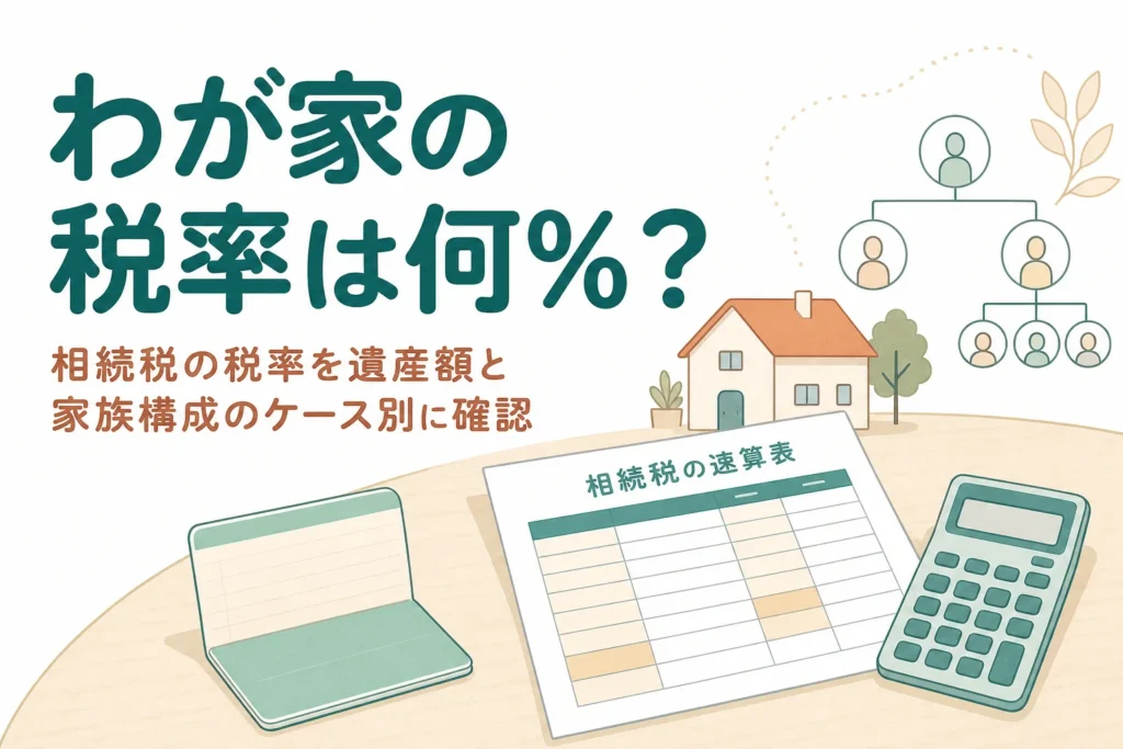 相続税の税率が遺産額と家族構成で何％になるかを確かめる記事のアイキャッチ