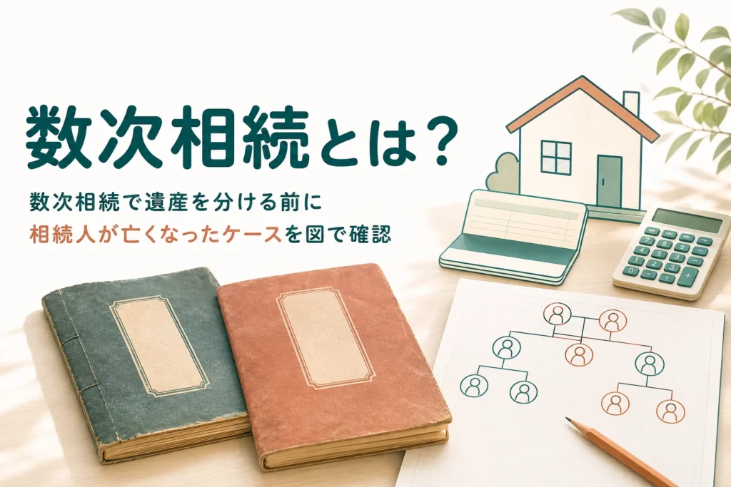 遺産を分ける前に相続人が亡くなる数次相続のケースを図で確かめる記事のアイキャッチ