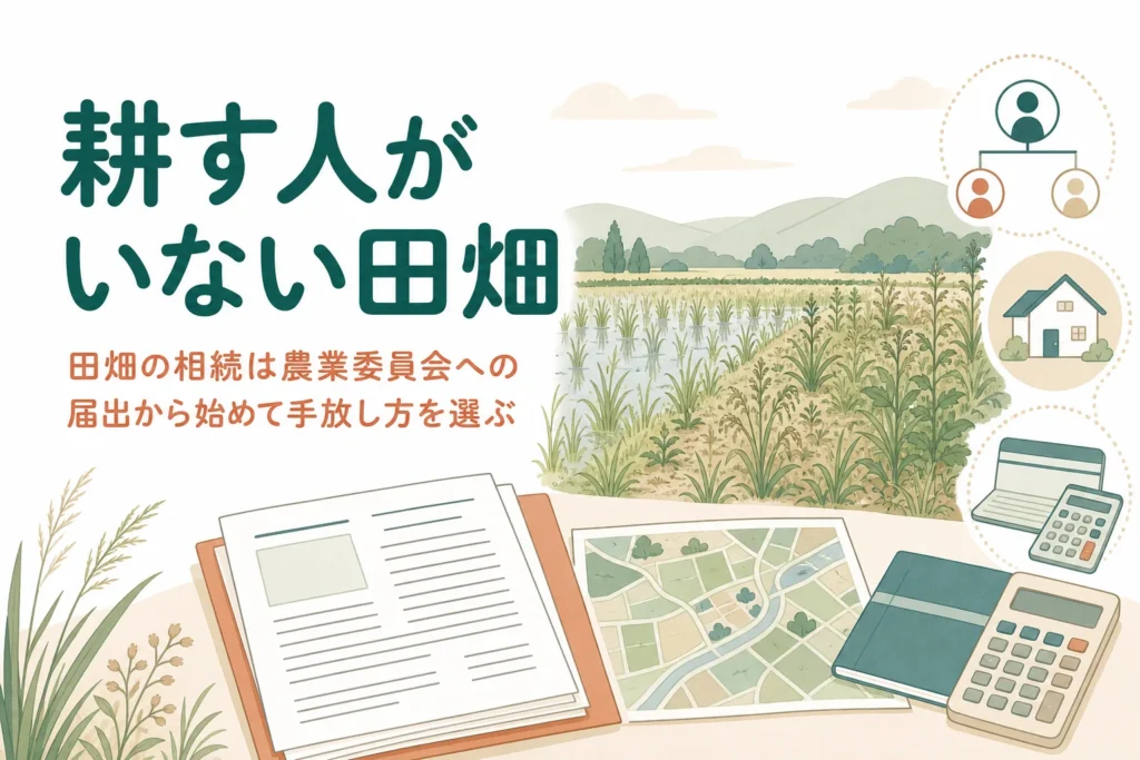 耕す人がいない田んぼや畑を相続した時の手続きと手放し方を家族の状況別に解説する記事のアイキャッチ