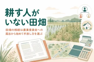 耕す人がいない田んぼや畑を相続した時の手続きと手放し方を家族の状況別に解説する記事のアイキャッチ