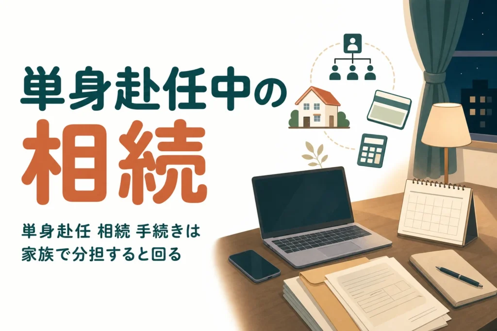 単身赴任中に配偶者の親が亡くなった時の相続手続きの分担を解説する記事のアイキャッチ